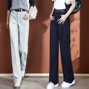 藏青色牛仔裤女春显瘦宽松阔腿裤加绒女士裤子休闲高腰窄版直筒裤