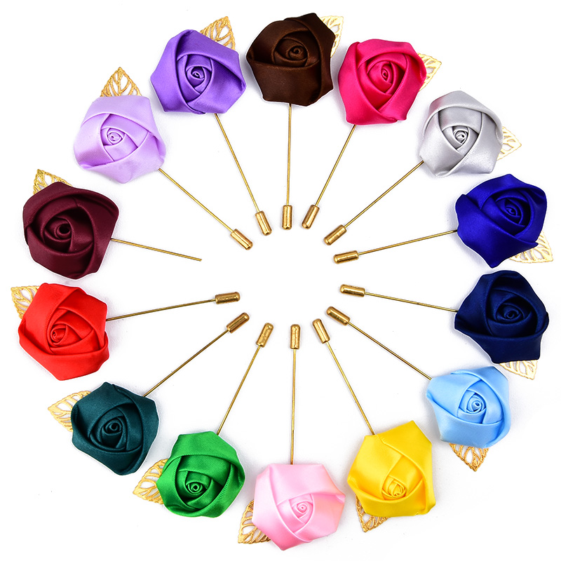 玫瑰花布艺胸针新郎结婚婚礼复古高档西装衬衫别针男士配饰