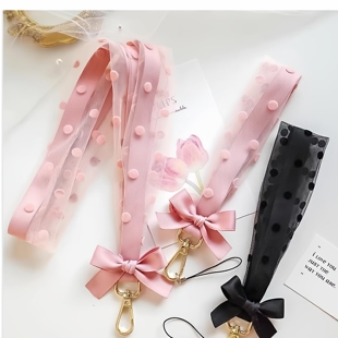 粉色少女心 薄纱双层手机挂绳通用挂脖可拆卸珍珠点缀手机壳挂饰