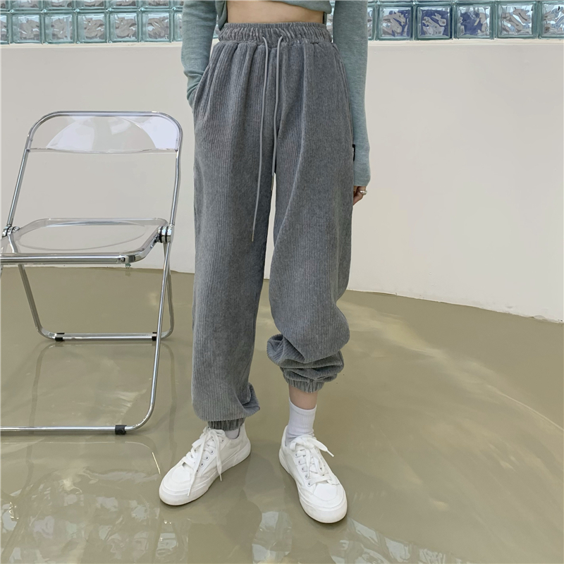 Real price corduroy Leggings women's 21 spring and summer new loose sports straight leisure Harem Pants