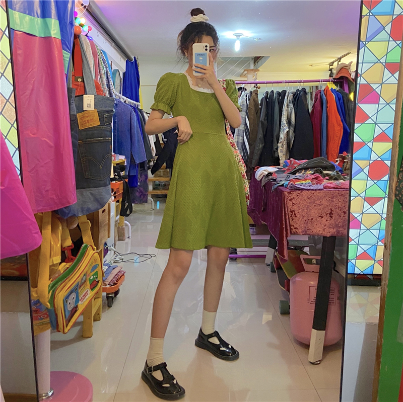 Real price Matcha Green French lace dress