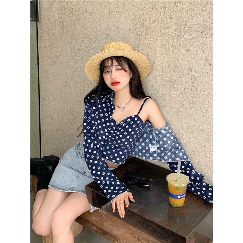 實拍實價碎花性感內搭吊帶背心女ins潮+小開衫兩件套網紅款