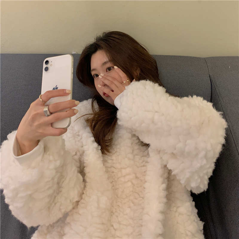 Real shot Plush sweater women's loose winter 20 new thickened Plush lazy Pullover