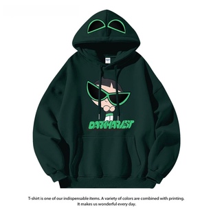 飞天小女警联名连帽卫衣女秋冬套头帽衫 衣服棉 花花泡泡毛毛闺蜜装