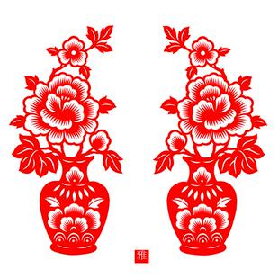 青岛古雅剪纸纯手工刻纸牡丹花瓶红色新年春节传统装饰非遗窗花