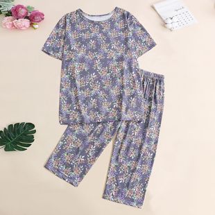 2026新款夏季冰丝薄款短袖七分裤套装圆领百搭新品上衣t恤休闲服