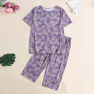 2026新款夏冰丝爆款短袖七分裤套装新品日常奶奶灰上衣t恤休闲服