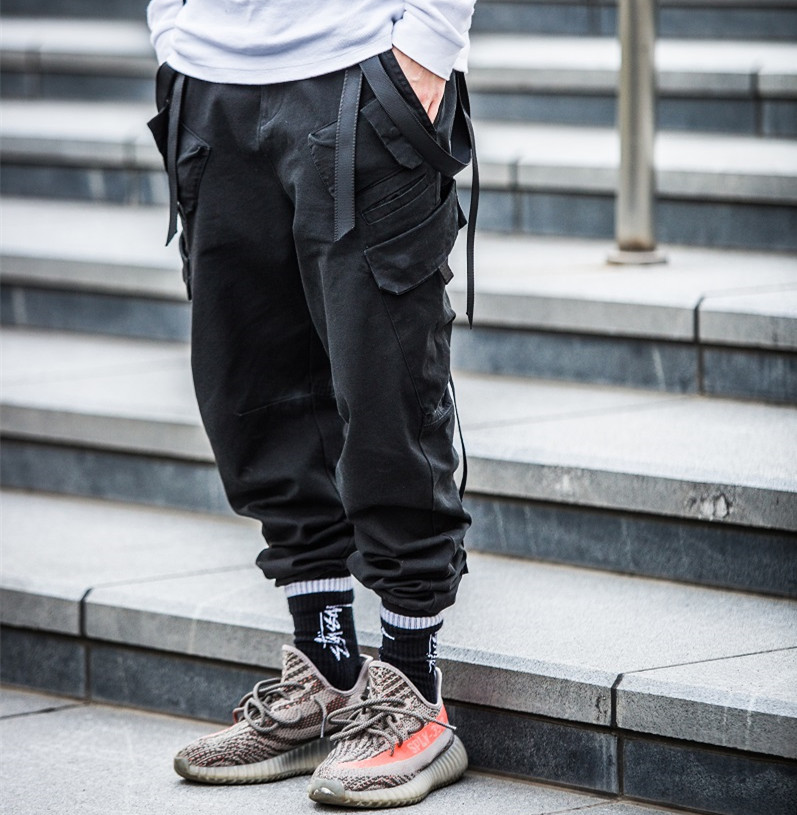 机能风多口袋飘带束脚裤