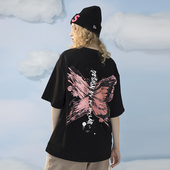 清仓福利 原宿bf风宽松 港风情侣装 PCMY蝴蝶刷漆短袖 t恤潮牌个性