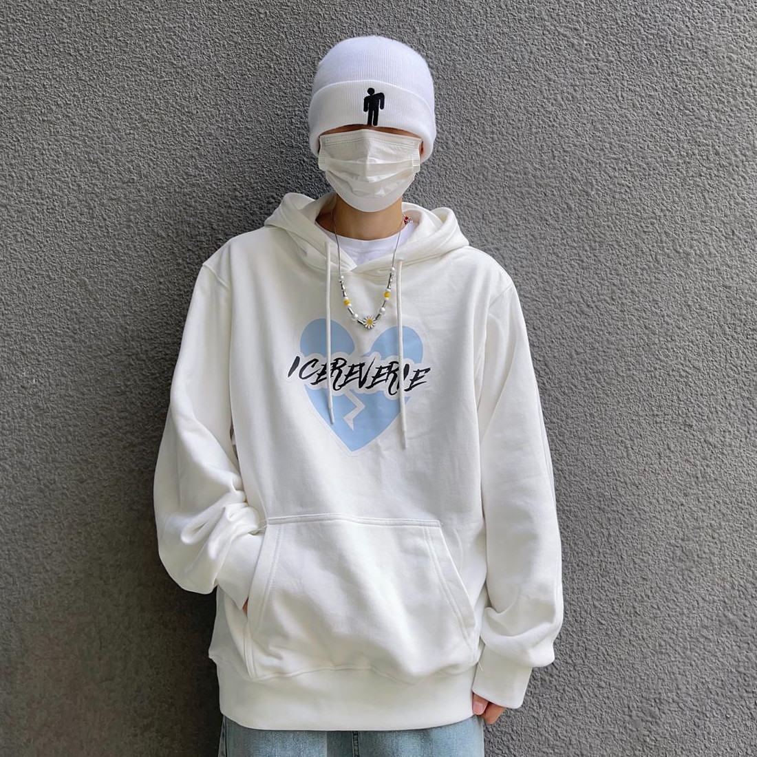 icereverie 国潮爱心logo印花男女连帽潮流百搭情侣潮牌帽衫卫衣
