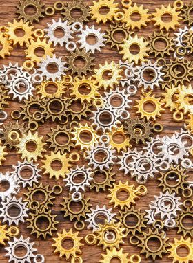 3色11X15mm diy合金饰品小配件 蒸汽朋克齿轮魅力 镂空太阳吊坠