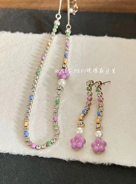 ROSES DEP/玫瑰在这里 2024ss新款小花流苏耳环奶奶饰品元气项链