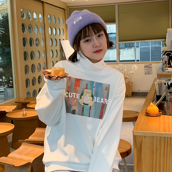 Cute 3D bear print Plush sweater