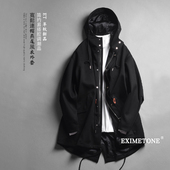 连帽宽松廓形风衣简约潮流上衣中长款 春秋季 男士 加厚休闲外套