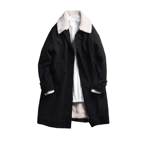 男士中长款翻领加厚加绒风衣外套2024秋冬宽松休闲灯芯绒棉服棉衣