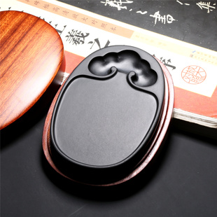 正宗安徽歙砚/如意/精品老坑砚台天然原石书法绘画磨墨黑龙尾端砚