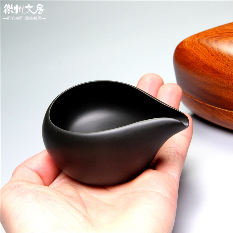 匠心文房老坑黑龙尾水滴砚水盂整挖精品水丞龙尾砚老坑砚木盒文房