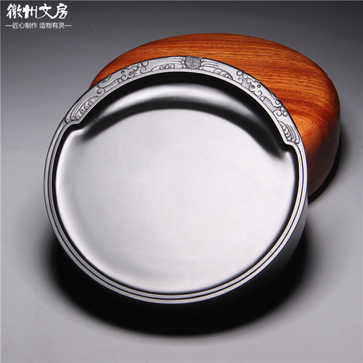 名家作品双龙砚大师手工歙砚台