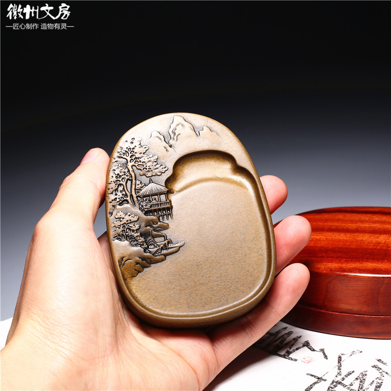 非遗歙砚文人凌云山水砚台老坑书法绘画专用抄经文房四宝收藏礼品
