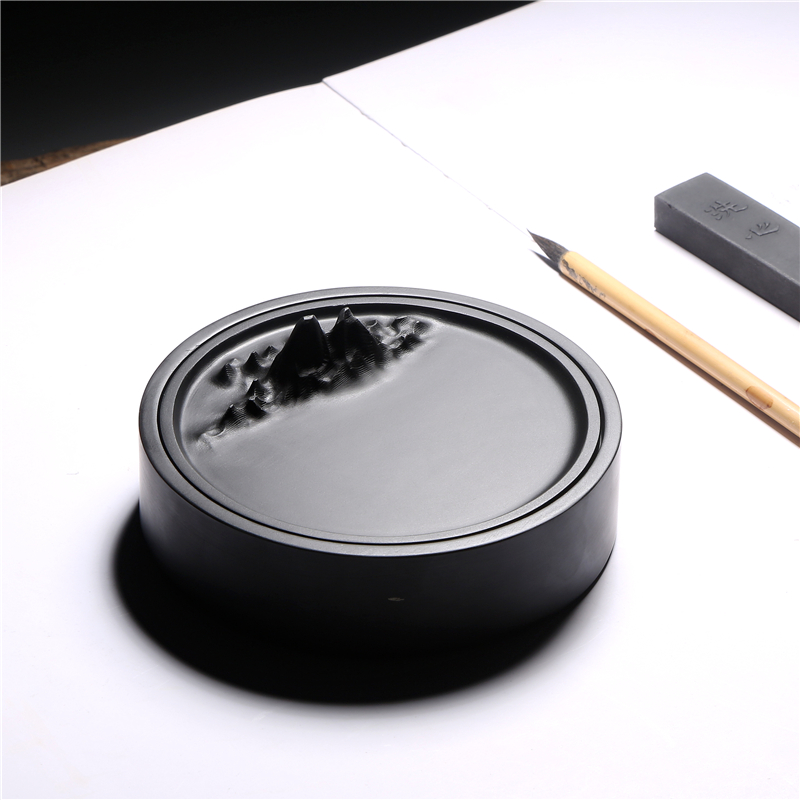 观山 名师设计 天然原石歙砚经典带盖砚台文房四宝墨海收藏端砚