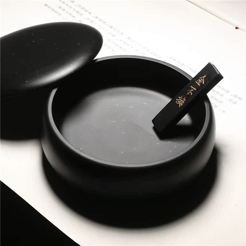 非遗歙砚砚台/素心墨海/天然金星带盖砚台精品原石高档老坑砚端砚