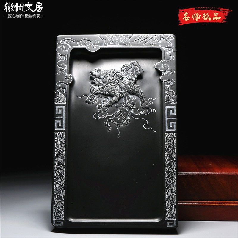 孤品名师老坑砚台/麒麟献瑞/精品原石歙砚籽料天然高档文房收藏端