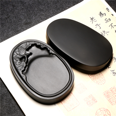 国家非遗安徽歙砚砚台 江南可采莲 原石带盖书法绘画可磨墨文房