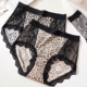 豹纹大码 镂空法式 高腰内裤 女10A抑菌桑蚕丝加长裆性感蕾丝三角裤