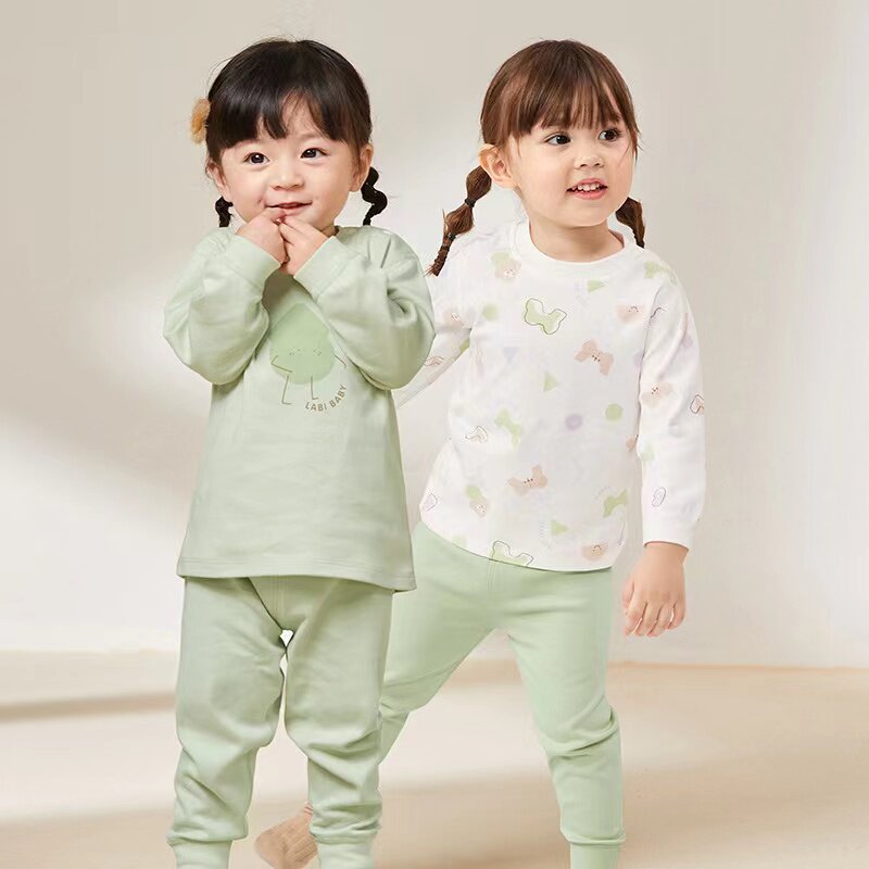 RABBI AUTUMN AND WINTER UNDERWEAR BONELESS SEAM SET PURE COTTON BABY AUTUMN CLOTHES AUTUMN PANTS BABY BOYS AND GIRLS INTIMATE PAJAMAS