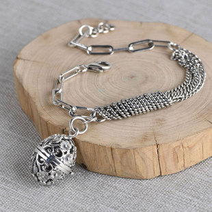 随身香薰手链 吊坠香丸纯银嘎乌盒女 镂空香囊球古风梅花可打开