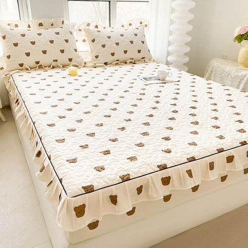 全棉加厚床笠花边保护套