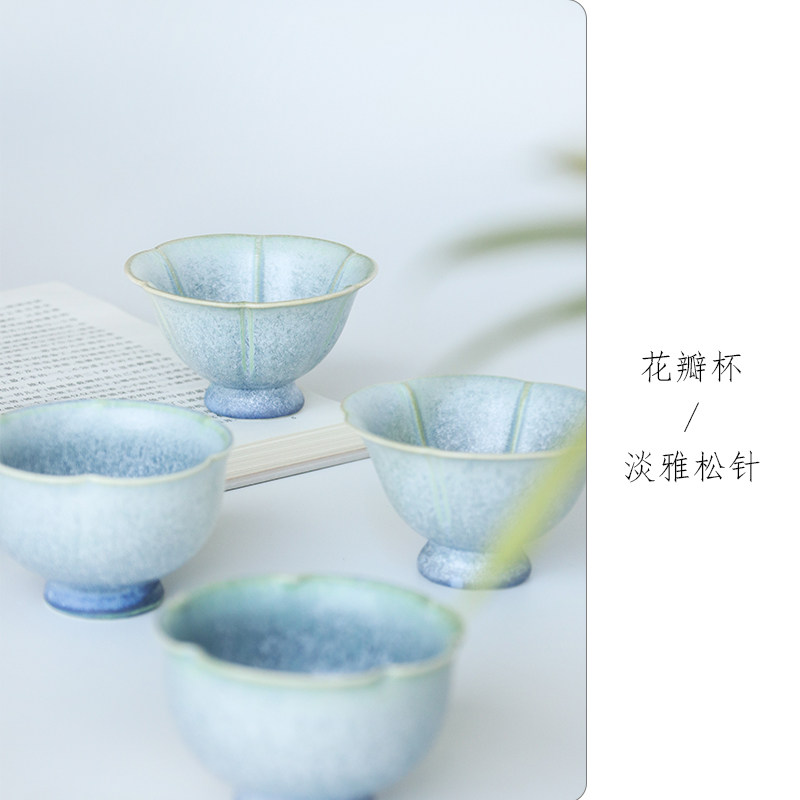 景德镇高温窑变颜色釉松针结晶主人杯花瓣杯手工制作复古淡雅茶杯