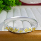 9999足银手镯女古法闭口锦鲤金鱼描金手环时尚 百搭气质高级感手饰