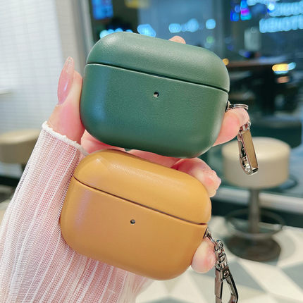 简约纯色皮纹AirPods4代保护套适用苹果蓝牙耳机壳AirPodsPro3代皮纹防摔壳Pro2代高级感复古5代一代盒商务