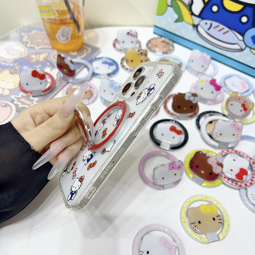 日韩国卡通HelloKitty凯蒂猫金属折叠支架吸附通用强磁吸手机壳新