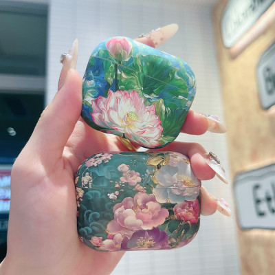 复古油画花朵适用airpods pro3/2代保护套airpods4/3代苹果无线蓝牙降噪耳机壳iPod1/2代硅胶磨砂软壳耳机壳