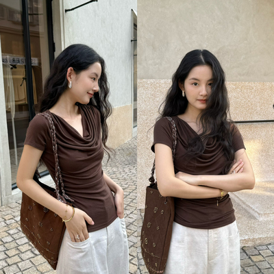 DIGM-已卖爆多种穿法极简高级感时尚简约百搭纯色荡领收腰DB09091