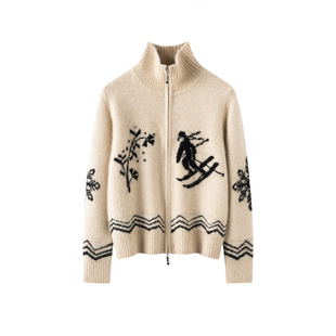 滑雪系列~2025年秋冬新款山羊绒开衫女提花高领加厚针织外套毛衣