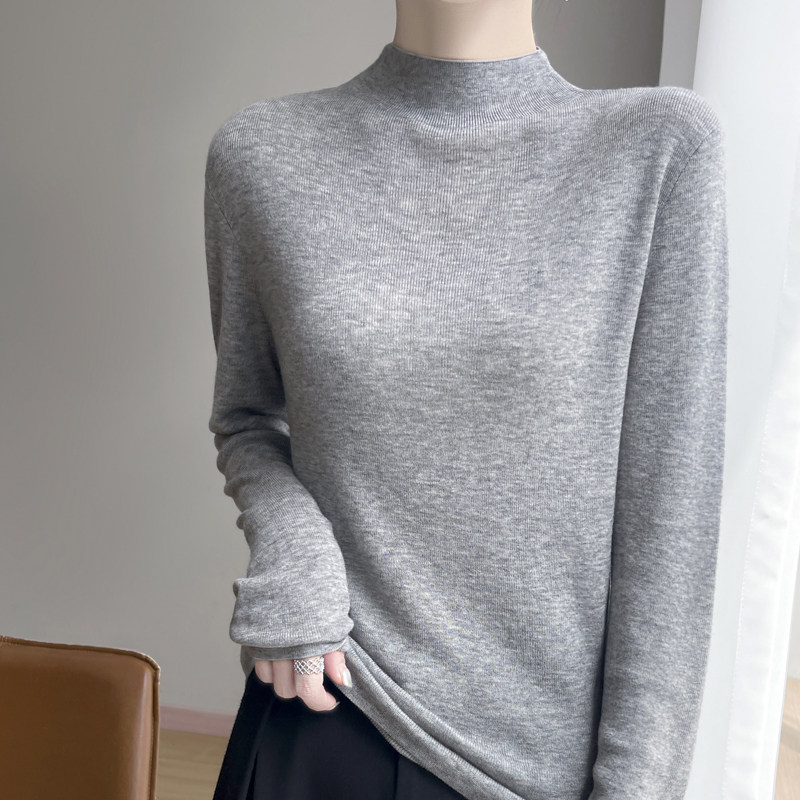衣橱万搭~2025年秋精纺羊毛衫女士半高领打底衫气质显瘦大码上衣