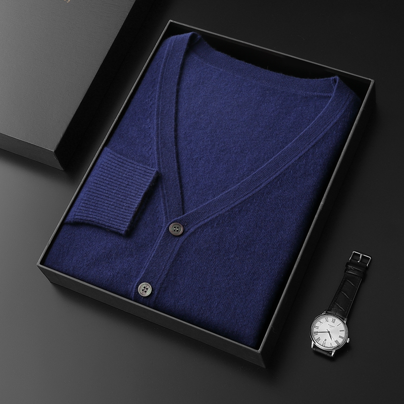 冬季新款经典男士V领羊绒开衫