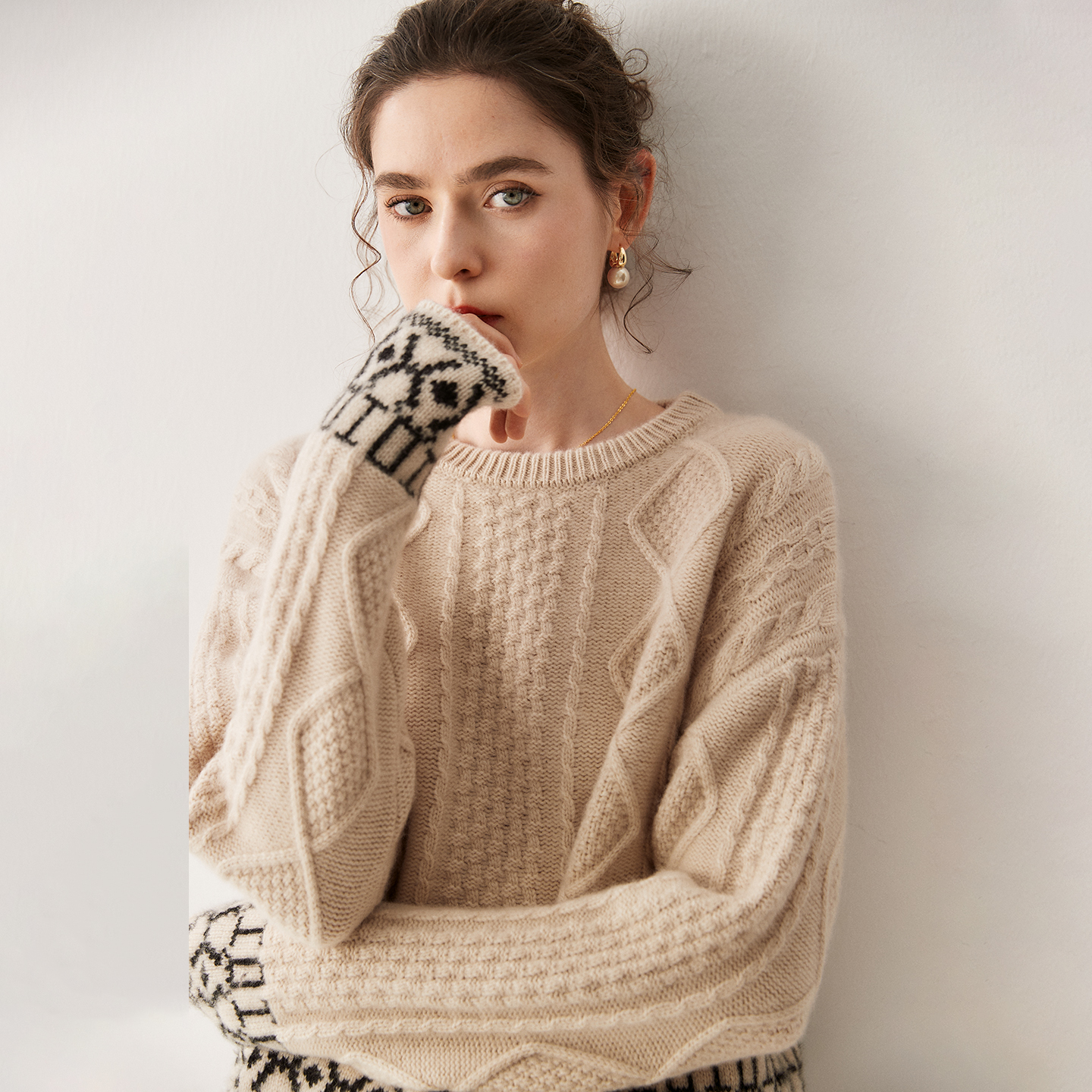 费尔岛羊绒衫女加厚圆领毛针织衫