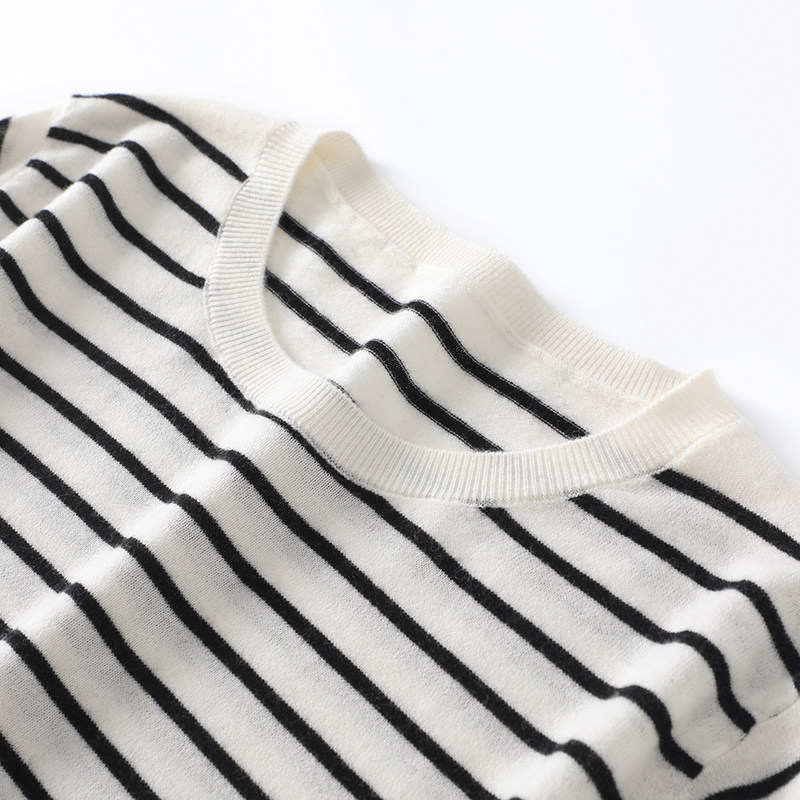 好品质体验~2026春夏薄款精纺100%羊毛针织衫女套头白色针织上衣