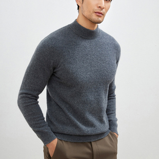 一线成衣~秋冬男款纯色山羊绒衫休闲半高领套头毛衣大码内搭青年