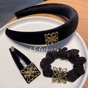 法式复古金色花纹发箍小众简约发夹发卡高弹力大肠发圈秋冬发饰女