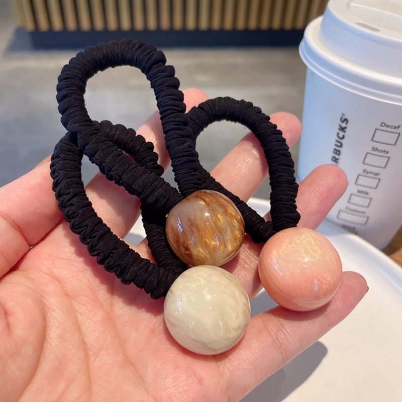 韩版高级感香槟色圆珠肠圈头绳适合扎高马尾的丸子头发绳女生发饰