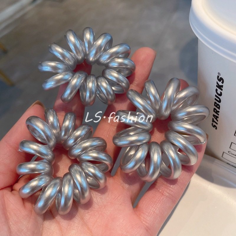 简单好用~银灰色电话圈高马尾扎头绳高弹力发绳基础皮筋女发饰