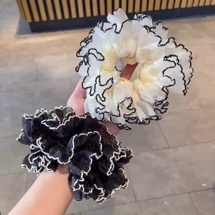法式白色双层网纱蕾丝发圈
