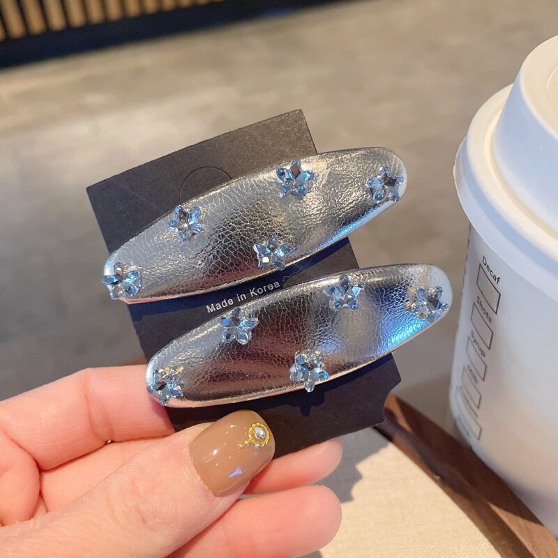 韩系甜美皮质水钻BB夹侧边发夹