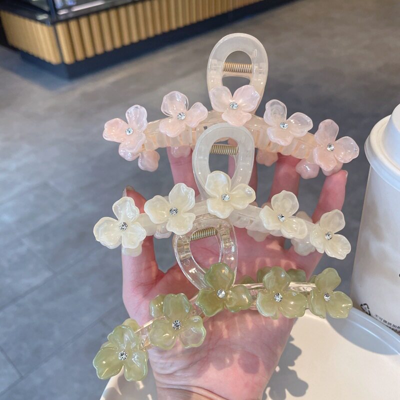 法式优雅水晶花花朵发夹女后脑勺鲨鱼夹发夹温柔复古大号头饰发饰