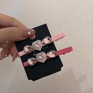甜心女高~ 韩版时髦甜美粉色爱心水钻发夹百搭个性侧边刘海夹女夏